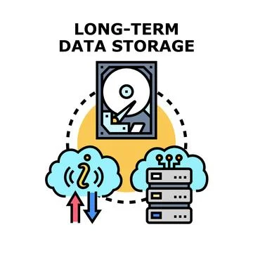 Long term data storage concept with cloud and hard drive Illustrazione stock