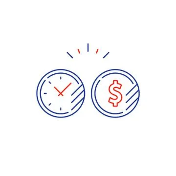 Long term investment plan, time and money coin line icon Stock Illustration