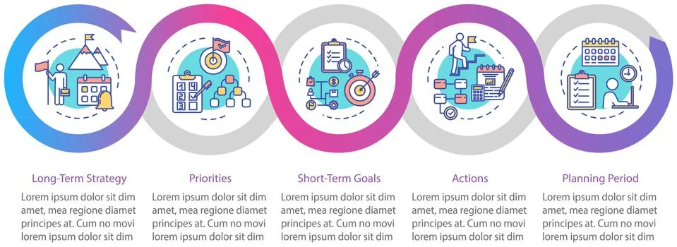 Long-term strategy vector infographic template. Achieving goals presentation 스톡 일러스트