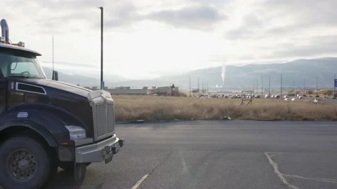 Long timber vehicle with loading bridge, Kamloop, BC, Canada, Dec 2020 Stock Footage 145736268