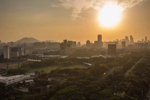 Long-time-delay-of-sunset-around-Shenzhen-University Stock Footage 126134341