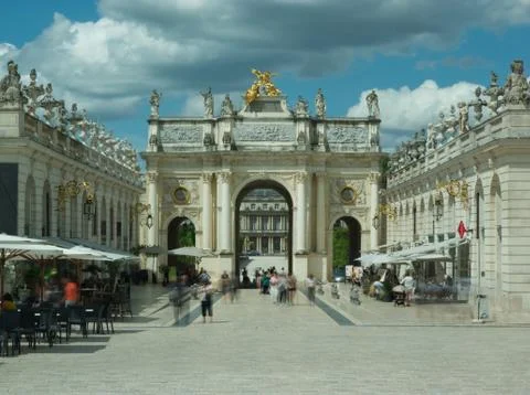 Long time exposure on the Arc Here corridor from the Place Stanislas of Nancy Stock Photos