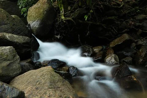 Long time exposure of a small waterfall with cascades in the heart of the Bla Stock Photos