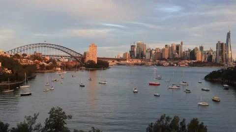 Long time lapse from Balls Head to Sydney city CBD landmarks day to night. Stock Footage 136659451
