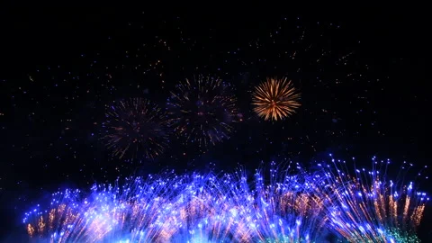 Long time seamless loop of real colourful fireworks festival display at night Stock Footage 162977596