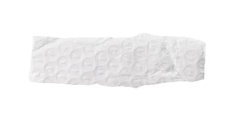 Long torn bubble wrap strip featuring circular cell texture isolated on white Stock Photos