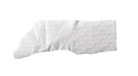 Long torn bubble wrap strip showing circular cell texture isolated on white. Stock Photos