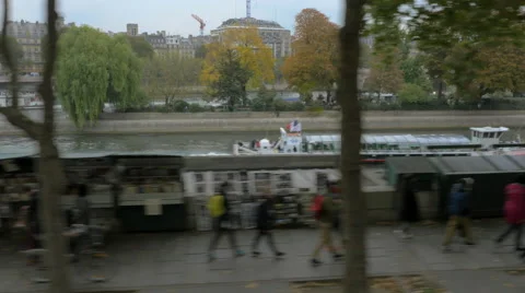 Long tracking shot of typical Paris by the seine Stock Footage 57392959