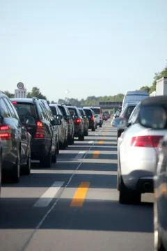 A long traffic jam from many different cars Stock Photos