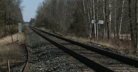 Long train track in the woods in Canada Video stock 49238859