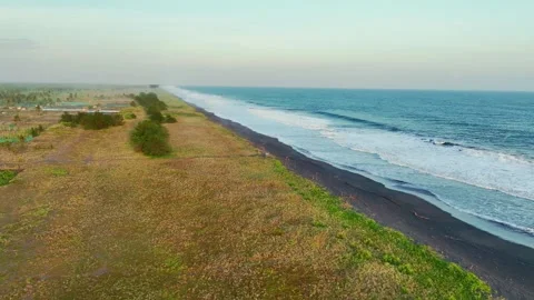 Long tropical beach bordered by ocean waves Vídeo Stock 335439944