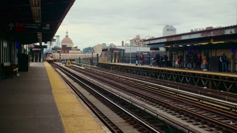 Long View Along an Elevated Subway Platform Stock Footage 348090012