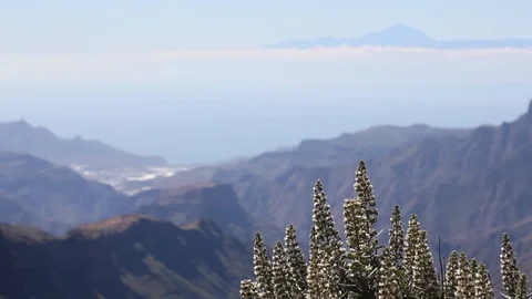 Long view mountain in gran canaria and teide peak Stock Footage 124296648