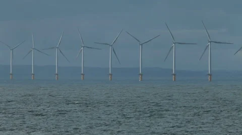 Long View of Redcar Wind Farm, Teesside Video stock 54926438