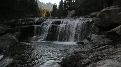Long view of waterfall on West Rosebud river Stock Footage 22146381
