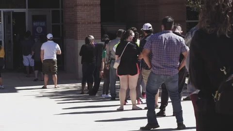 Long waiting line to vote in San Antonio, TX on last day of early voting 2020 Video stock 142246053