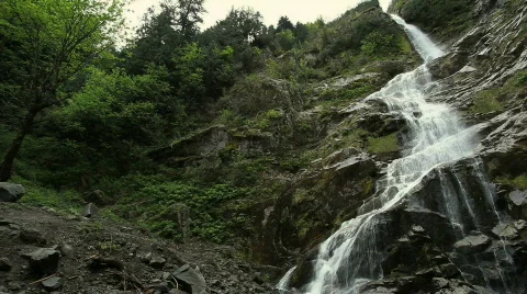 Long Waterfall Down a Mountain Stock Footage 726633