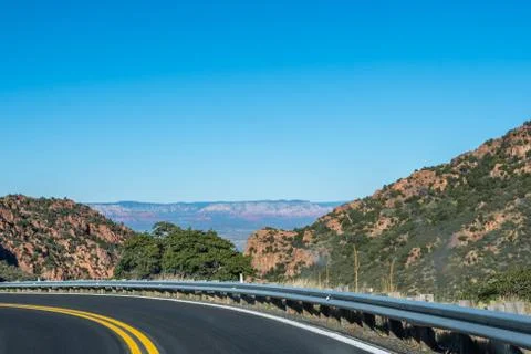 A long way down the road going to Jerome, Arizona Stock Photos