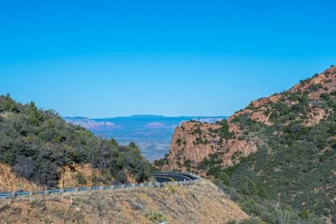 A long way down the road going to Jerome, Arizona Stock Photos