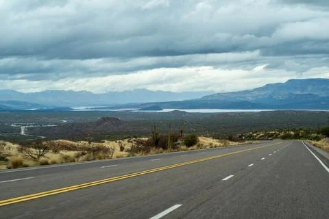 A long way down the road going to Tonto National Forest, Arizona Stock Photos