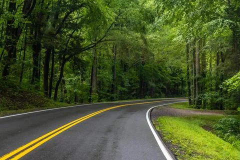 A long way down the road going to Great Smokey Mountains NP, Tennessee Stock Photos
