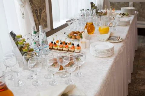 Long White Buffet Table Stock Photos