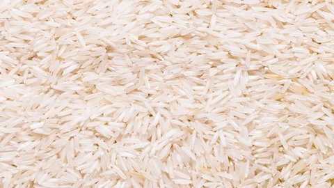 Long white rice close up, textured background Stock Footage 124470149