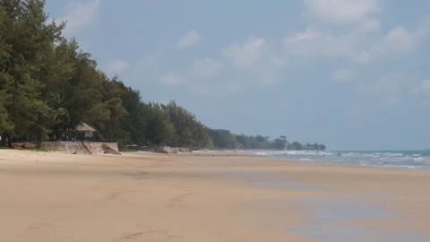 Long wide sandy beach at Laem Mae Phim Stock Footage 333361207