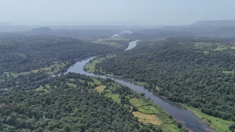Long winding river from sky - horizontal Stock Photos