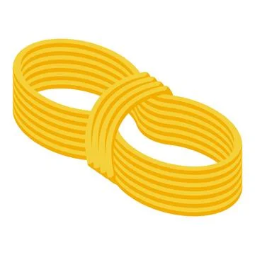 Long yellow spaghetti forming an infinity symbol on white background Illustrazione stock
