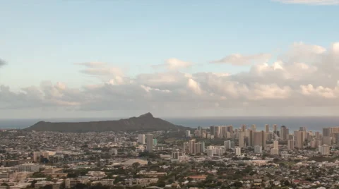 Long zoom out of sunset at Diamond head and Waikiki beach, Hawaii Stock Footage 49910089