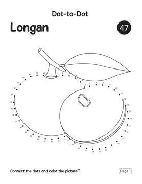 Longan fruit connect the dots puzzle worksheet for school kids Stock Illustration