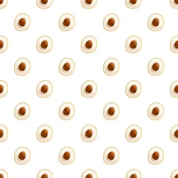 Longan fruit halves seamless pattern on white background Stock Illustration