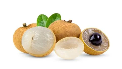 Longan  with leaf isolated on white background Stock Photos
