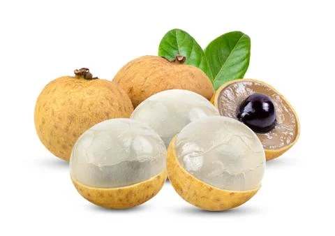 Longan  with leaf isolated on white Stock Photos