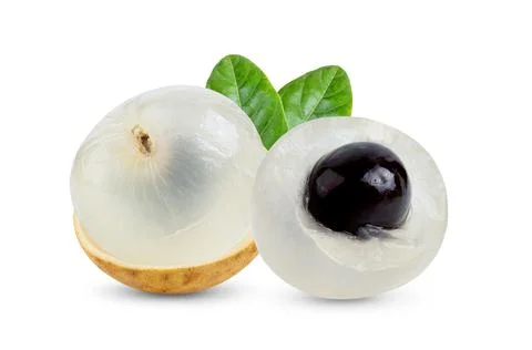 Longan  with leaf isolated on white Stock Photos