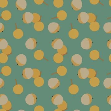 Longan seamless pattern on blue color. longan fruit and slices with seeds Stock Illustration