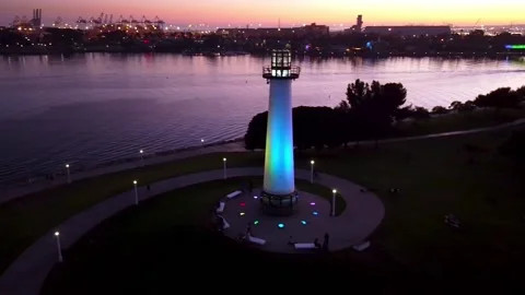 LongBeachDuskLighthouse Stock Footage 147935617