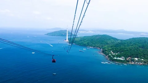 The Longest Cable Car situated on the Phu Quoc Island in South Vietnam Stock Footage 90140573