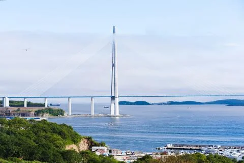 Longest cable-stayed bridge in the world in the Russian Vladivos Stock Photos