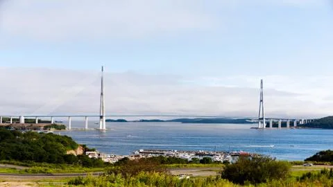 Longest cable-stayed bridge in the world in the Russian Vladivos Stock Photos
