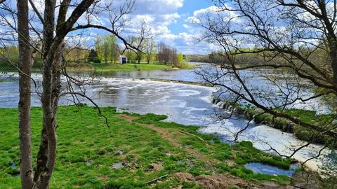 The longest waterfall on the Venta River in the first days of spring Stock Photos