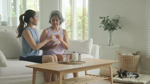 Longevity anti-aging medication for asia woman. Menopause awareness diagnosis 스톡 동영상 306196442