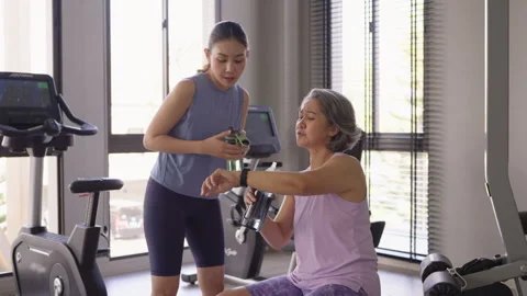Longevity anti-aging medication for asia woman. Menopause awareness diagnosis 스톡 동영상 308609674
