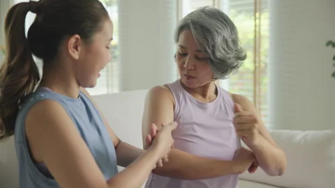 Longevity anti-aging medication for asia woman. Menopause awareness diagnosis 스톡 동영상 308610877