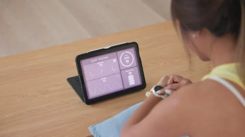Longevity future of anti-aging Smart device showing sleep rate for urban be.. Video stock 335191226