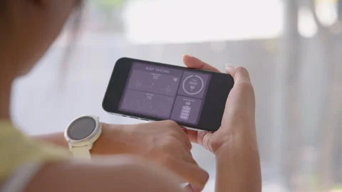 Longevity future of anti-aging Smart device showing sleep rate for urban be.. Видео 335191349