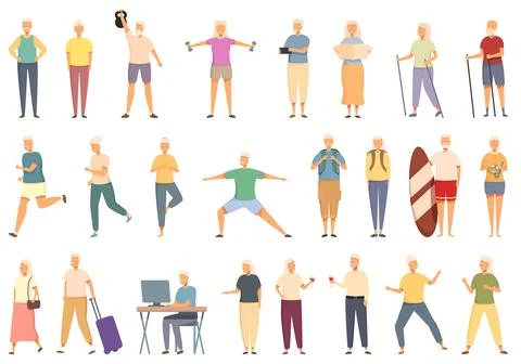 Longevity icons set cartoon vector. Old senior Stock Illustration