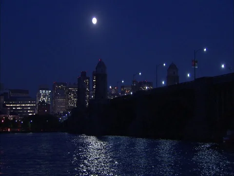 Longfellow Bridge and Boston skyline at magic hour Stock Footage 86750281