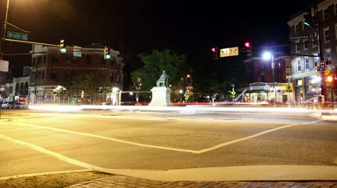 Longfellow Square time lapse at night, WS, Portland Maine - 4K (4096 X 2304) Stock Footage 40615108